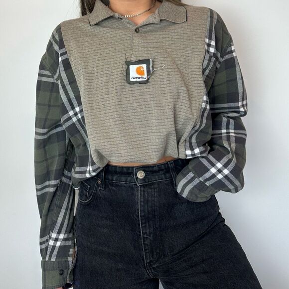 Reworked Carhartt Relaxed Long Sleeve Country Streetwear Flannel Shirt Top - Picture 1 of 3
